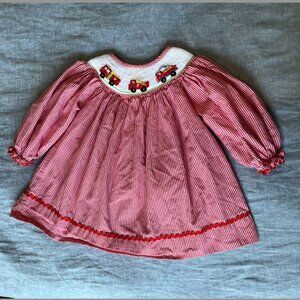 Fire Truck Red Gingham Smocked Dress